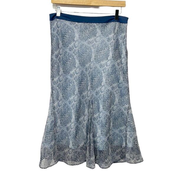 Y2K 100% Silk Womens Sz 8 Laundry Shelli Segal Snakeskin Print Bias Midi Skirt